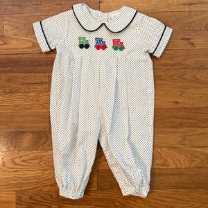 Stitchy Fish Train Romper NWOT
